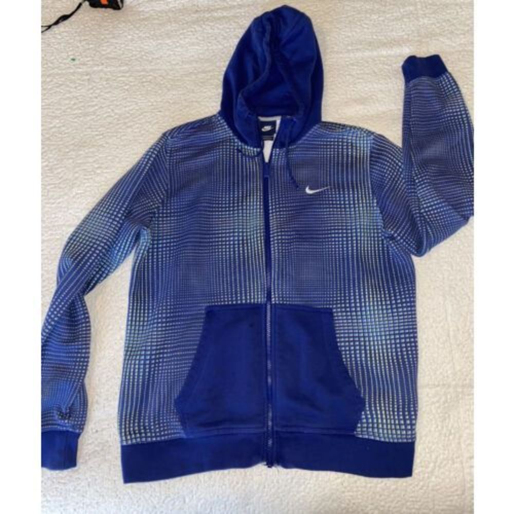 Nike Mens Large Zip Up Jacket Hoodie Blue Green Yellow Squares Sport Design